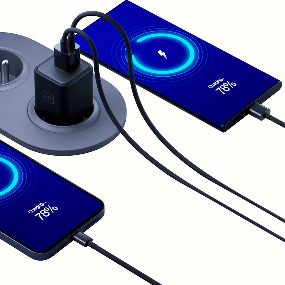 Incarcator Retea 3MK Hyper, 20W, 3A, 1 x USB-A - 1 x USB-C, Negru