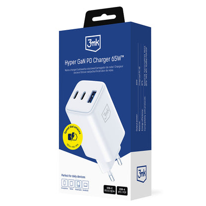 Incarcator Retea 3MK Hyper, 65W, 3.25A, 1 x USB-A - 2 x USB-C, Alb