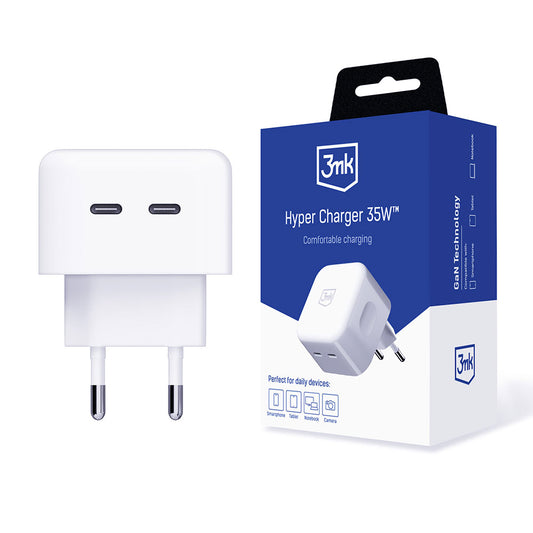 Incarcator Retea 3MK HyperCharger, 35W, 3A, 2 x USB-C, Alb