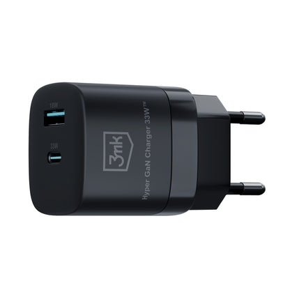 Incarcator Retea 3MK HyperCharger GaN, 33W, 3A, 1 x USB-A - 1 x USB-C, Negru