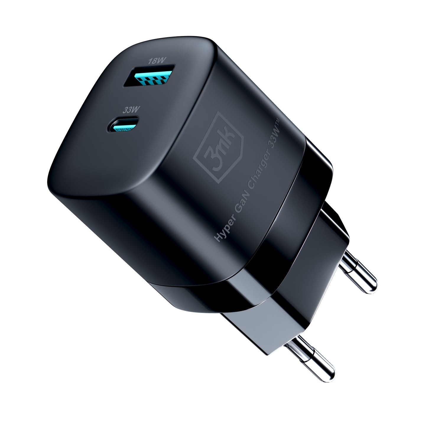 Incarcator Retea 3MK HyperCharger GaN, 33W, 3A, 1 x USB-A - 1 x USB-C, Negru