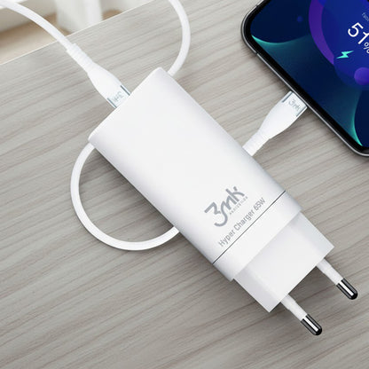 Incarcator Retea 3MK HyperCharger, 65W, 5A, 1 x USB-A - 2 x USB-C, Alb