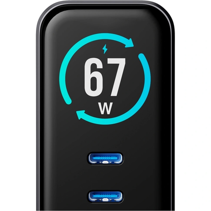 Incarcator Retea 3MK InCharge Lumin Display, 67W, 5A, 1 x USB-A - 2 x USB-C, Negru