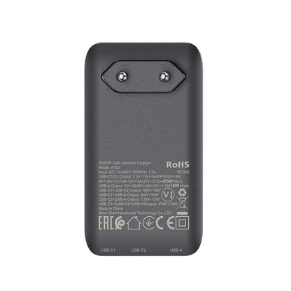 Incarcator Retea Acefast A100, 65W, 3.25A, 1 x USB-A - 2 x USB-C, Negru