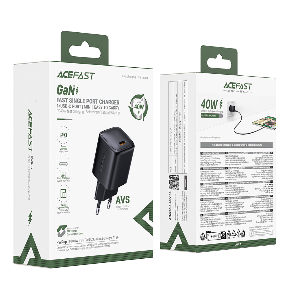 Incarcator Retea Acefast A136, 40W, 3A, 1 x USB-C, Negru