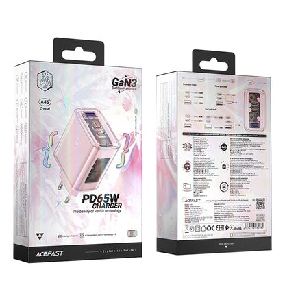 Incarcator Retea Acefast A45 Exploration, 65W, 3.25A, 1 x USB-A - 2 x USB-C, Roz