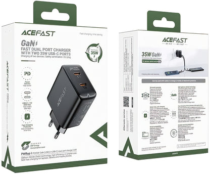 Incarcator Retea Acefast A49, 35W, 3A, 2 x USB-C, Negru