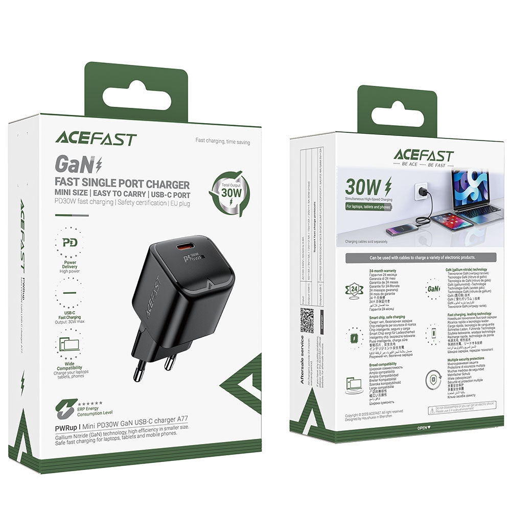 Incarcator Retea Acefast A77, 30W, 3A, 1 x USB-C, Negru