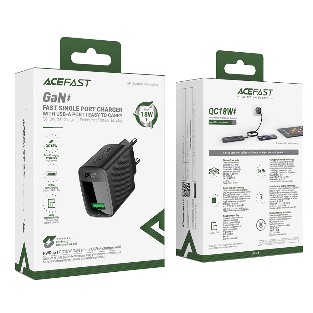 Incarcator Retea Acefast A90, 18W, 3A, 1 x USB-A, Negru