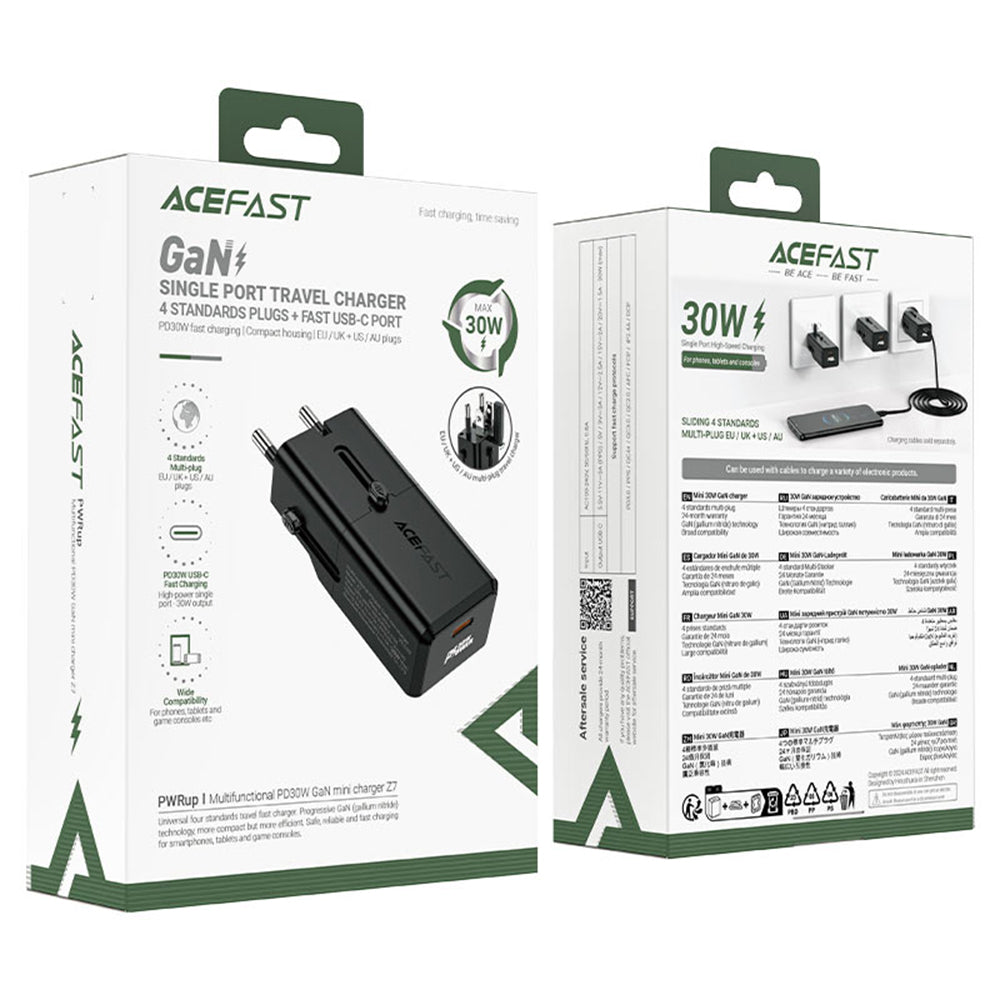 Incarcator Retea Acefast Z7 Travel, 30W, 3A, 1 x USB-C, Negru