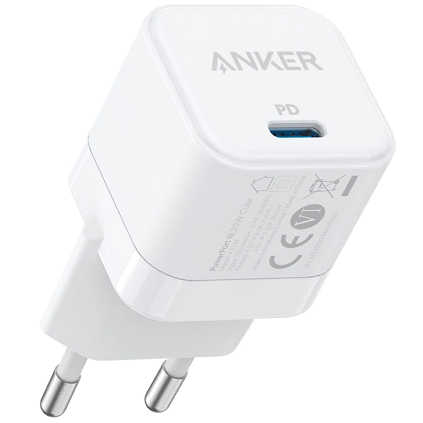 Incarcator Retea Anker PowerPort III Cube, 20W, 3A, 1 x USB-C, Alb A2149G21