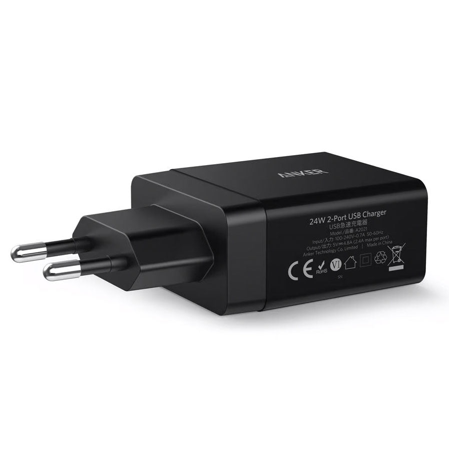 Incarcator Retea Anker PowerPort, 24W, 2.4A, 2 x USB-A, Negru A2021L11