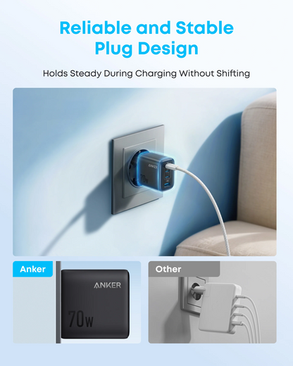 Incarcator Retea Anker Zolo, 70W, 1 x USB-A - 3 x USB-C, Negru A121CG11