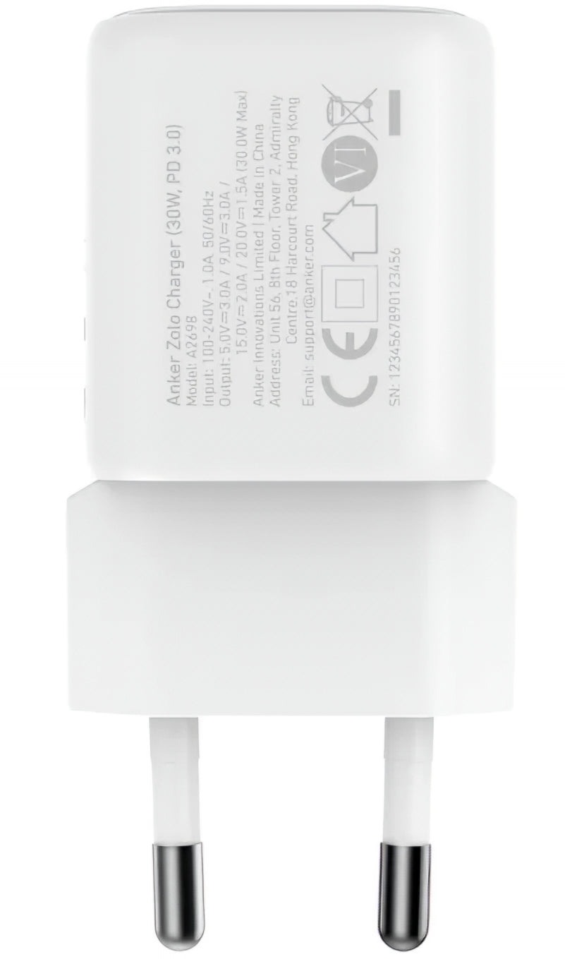 Incarcator Retea Anker Zolo, 30W, 3A, 1 x USB-C, Alb A2698G21