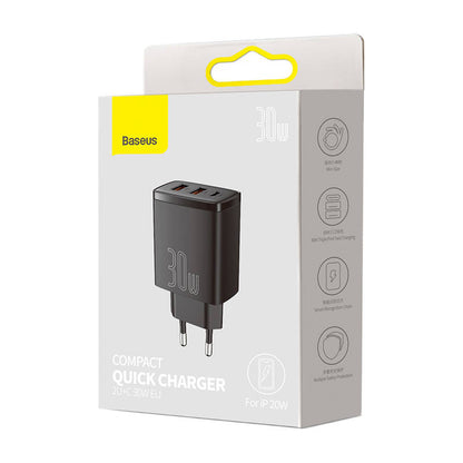 Incarcator Retea Baseus Compact, 30W, 3A, 1 x USB-C - 2 x USB-A, Negru CCXJ-E01