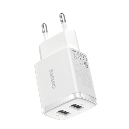 Incarcator Retea Baseus Compact, 10.5W, 2.1A, 2 x USB-A, Alb CCXJ010202