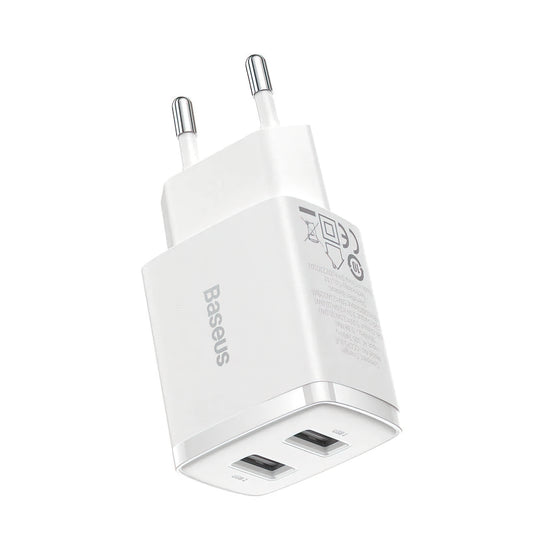 Incarcator Retea Baseus Compact, 10.5W, 2.1A, 2 x USB-A, Alb CCXJ010202