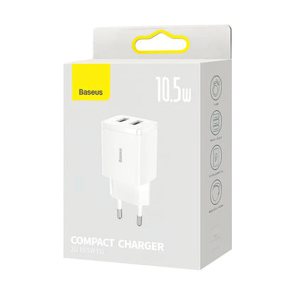 Incarcator Retea Baseus Compact, 10.5W, 2.1A, 2 x USB-A, Alb CCXJ010202