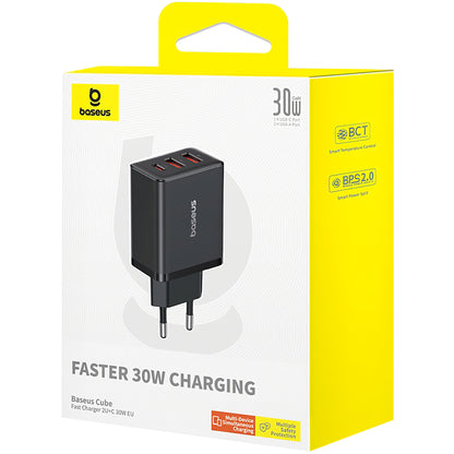 Ładowarka sieciowa Baseus Cube, 30W, 3A, 1 x USB-C - 2 x USB-A, czarna P10111402113113-00 