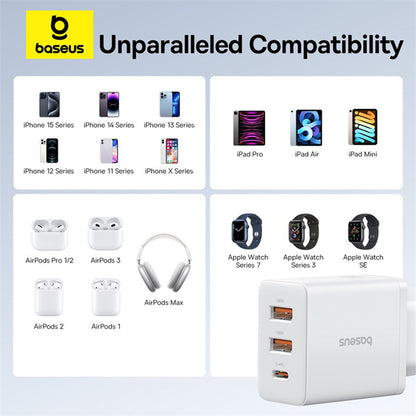 Incarcator Retea Baseus Cube, 30W, 3A, 2 x USB-A - 1 x USB-C, Alb P10111402213-00