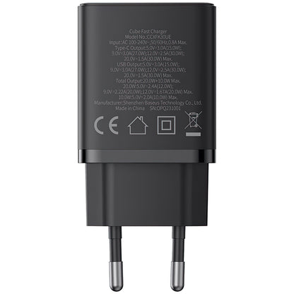 Incarcator Retea Baseus Cube, 30W, 2.4A, 1 x USB-A - 1 x USB-C, Negru P10111404113-00