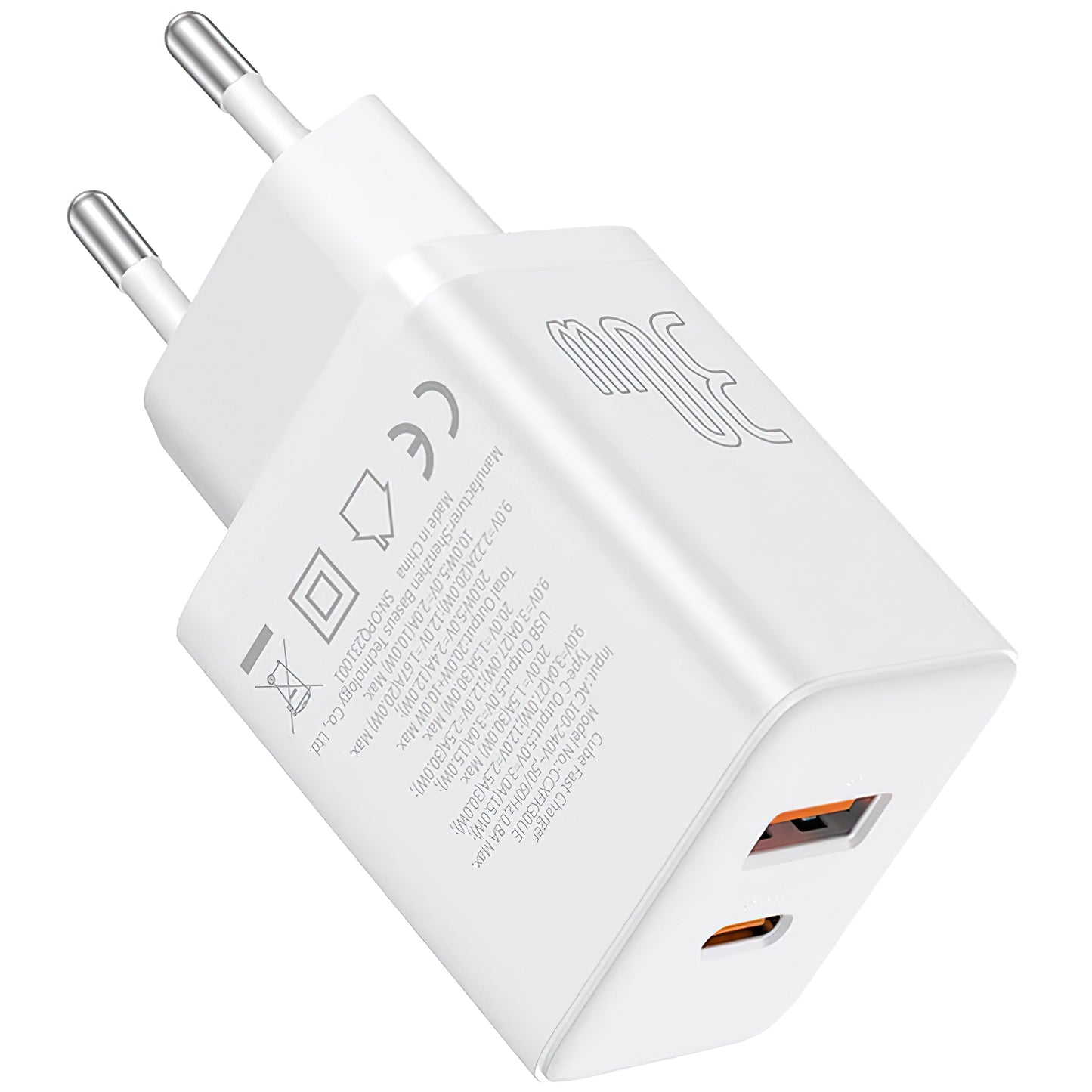 Incarcator Retea Baseus Cube, 30W, 2.4A, 1 x USB-A - 1 x USB-C, Alb P10111404213-00