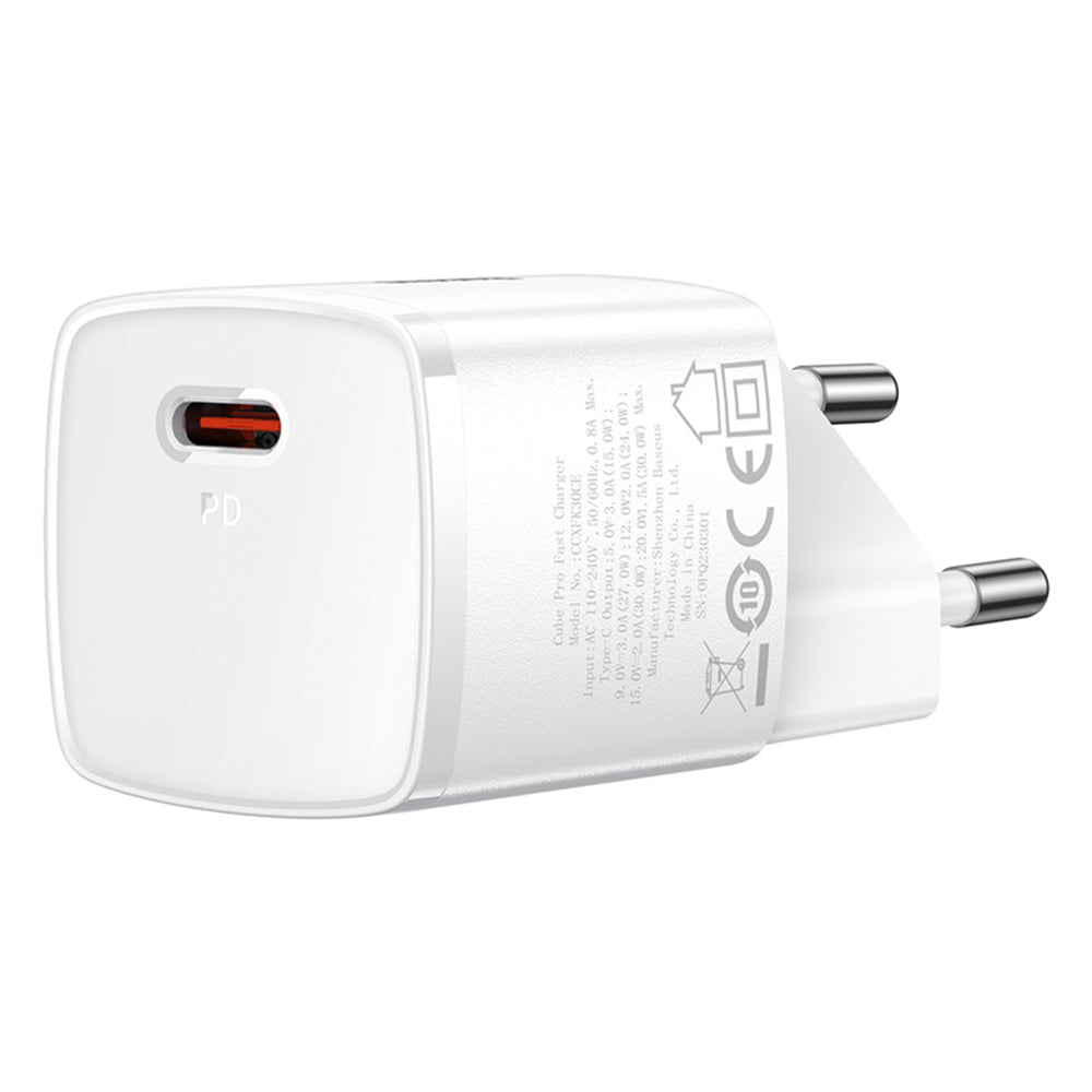 Incarcator Retea Baseus Cube Pro, 30W, 3A, 1 x USB-C, Alb CCXF000302