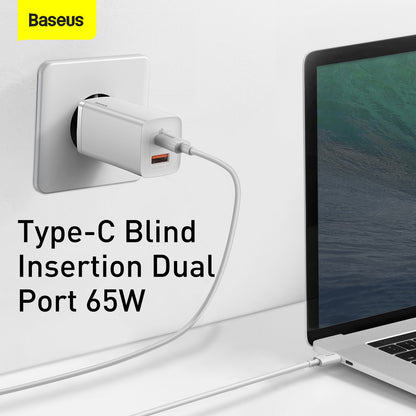 Incarcator Retea Baseus GaN2 Lite, 65W, 3A, 1 x USB-A - 1 x USB-C, Alb CCGAN2L-B02