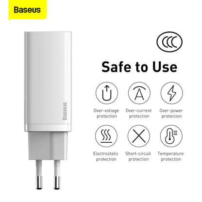 Incarcator Retea Baseus GaN2 Lite, 65W, 3A, 1 x USB-A - 1 x USB-C, Alb CCGAN2L-B02