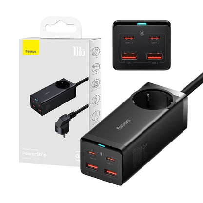 Ładowarka sieciowa Baseus GaN3 Pro PowerStrip, 100W, 5A, 2 x USB-A - 2 x USB-C - 1 x Schuko, czarna PSZM000401 PSZM000401 