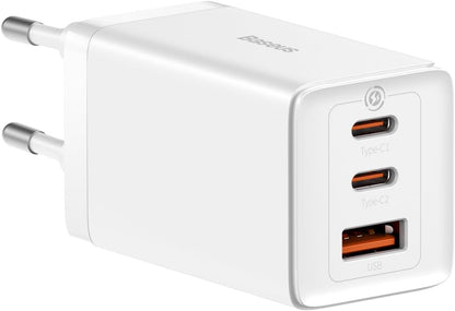 Incarcator Retea Baseus GaN5 Pro, 65W, 3.25A, 1 x USB-A - 2 x USB-C, Alb CCGP120202