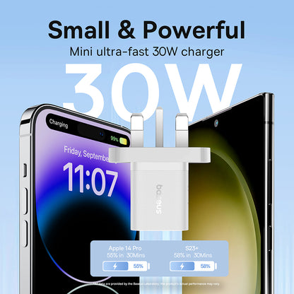 Incarcator Retea Baseus GaN5 UK, 30W, 3A, 1 x USB-C, Alb P10110906213-00