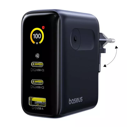 Incarcator Retea Baseus PicoGo AE21 Display, 100W, 5A, 1 x USB-A - 2 x USB-C, Negru E0121B00