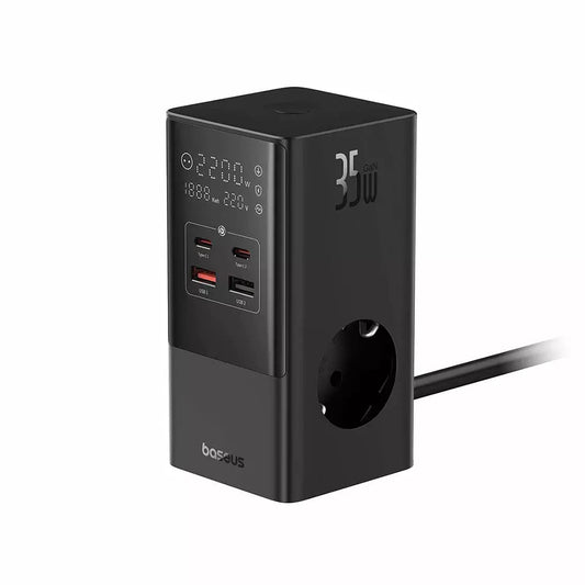 Incarcator Retea Baseus PowerCombo, 35W, 5A, 2 x USB-A - 2 x USB-C - 3 x Schuko, Negru, Resigilat E00023606113-00