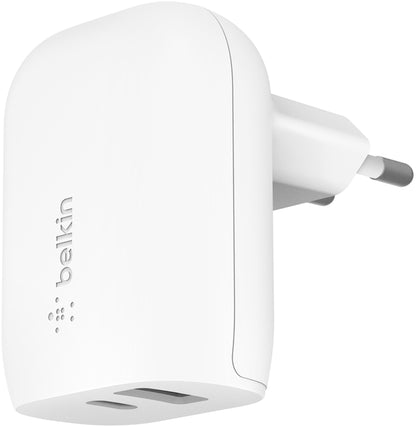 Incarcator Retea Belkin BoostCharge Dual, 37W, 3A, 1 x USB-A - x USB-C, Alb WCB007vfWH