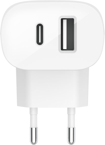 Incarcator Retea Belkin BoostCharge Dual, 37W, 3A, 1 x USB-A - x USB-C, Alb WCB007vfWH