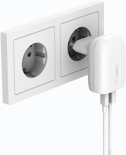 Incarcator Retea Belkin BoostCharge Dual, 37W, 3A, 1 x USB-A - x USB-C, Alb WCB007vfWH