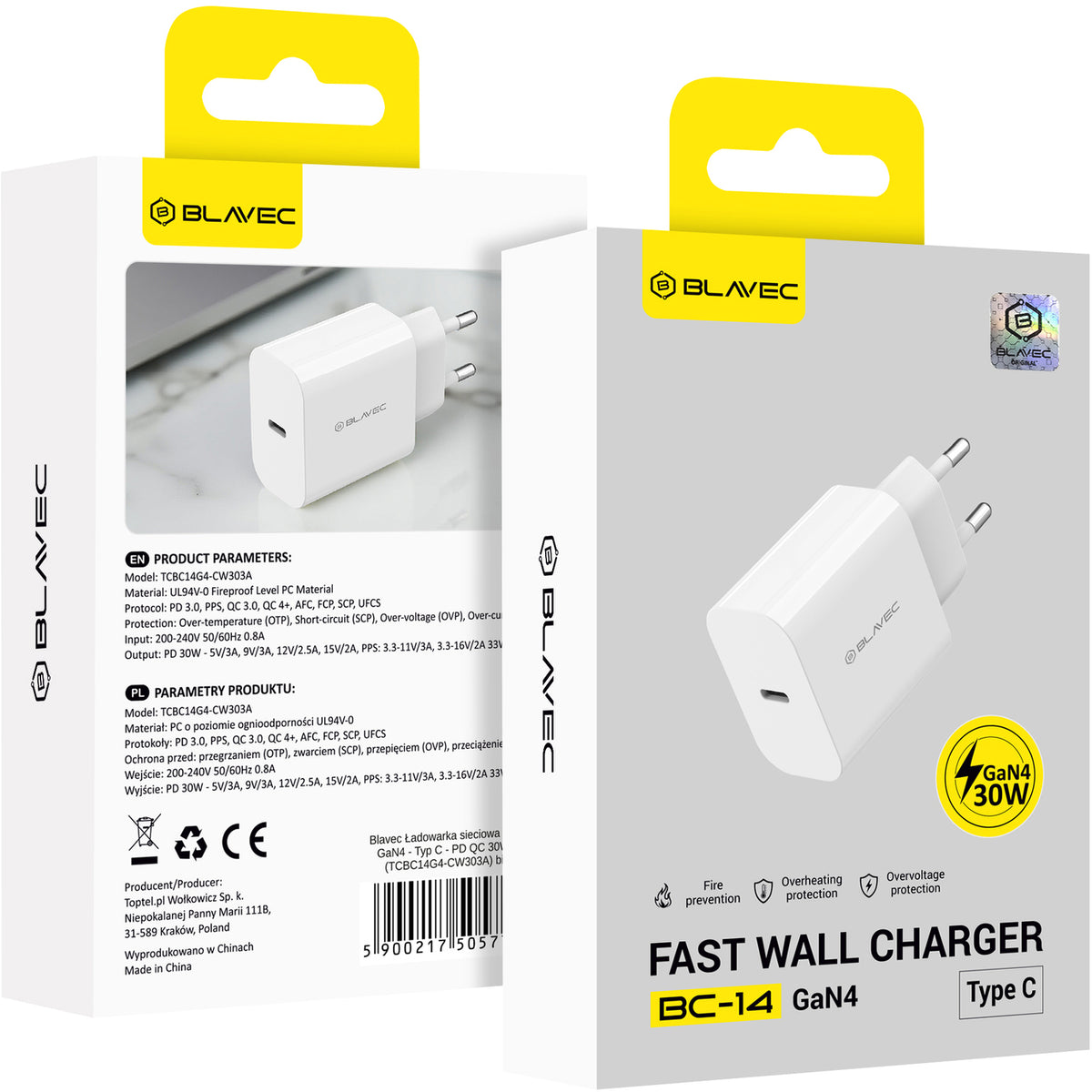 Incarcator Retea Blavec BC-14, 30W, 3A, 1 x USB-C, Alb