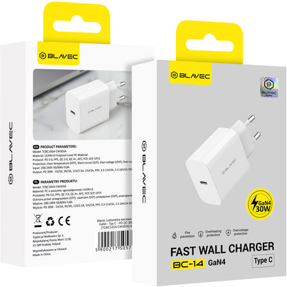Incarcator Retea Blavec BC-14, 30W, 3A, 1 x USB-C, Alb