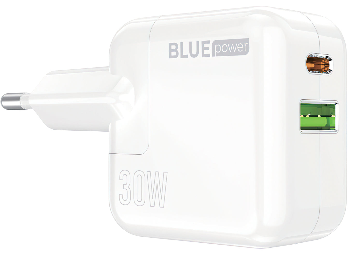 Incarcator Retea BLUE Power BC111A, 30W, 3A, 1 x USB-A - 1 x USB-C, Alb