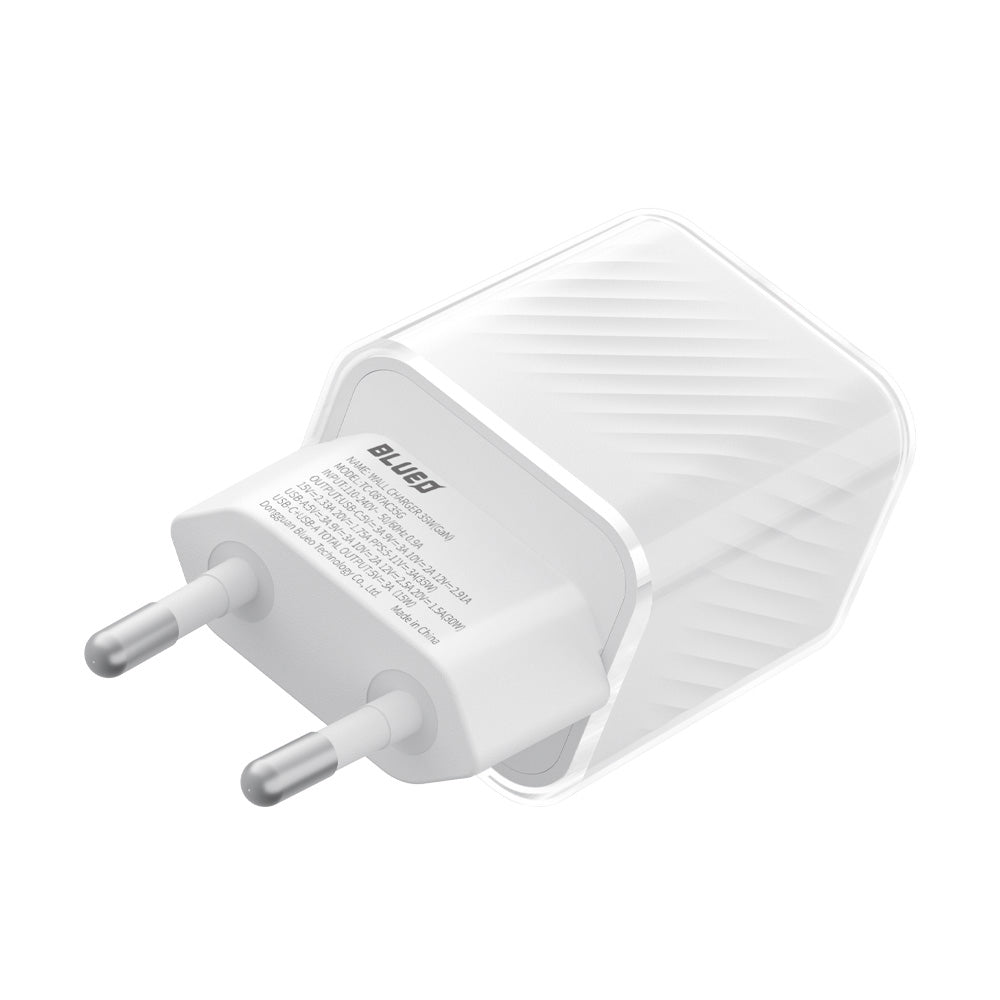 Incarcator Retea Blueo, 35W, 3A, 1 x USB-A - 1 x USB-C, Alb