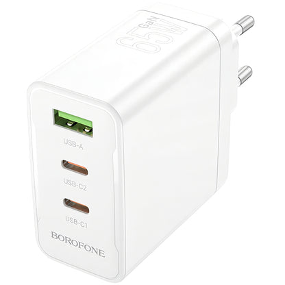 Ładowarka sieciowa Borofone BN12, 65W, 5A, 1 x USB-A - 2 x USB-C, biała