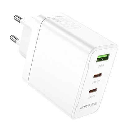 Ładowarka sieciowa Borofone BN12, 65W, 5A, 1 x USB-A - 2 x USB-C, biała