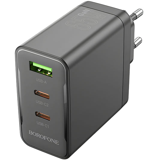 Ładowarka sieciowa Borofone BN12, 65W, 5A, 1 x USB-A - 2 x USB-C, czarna