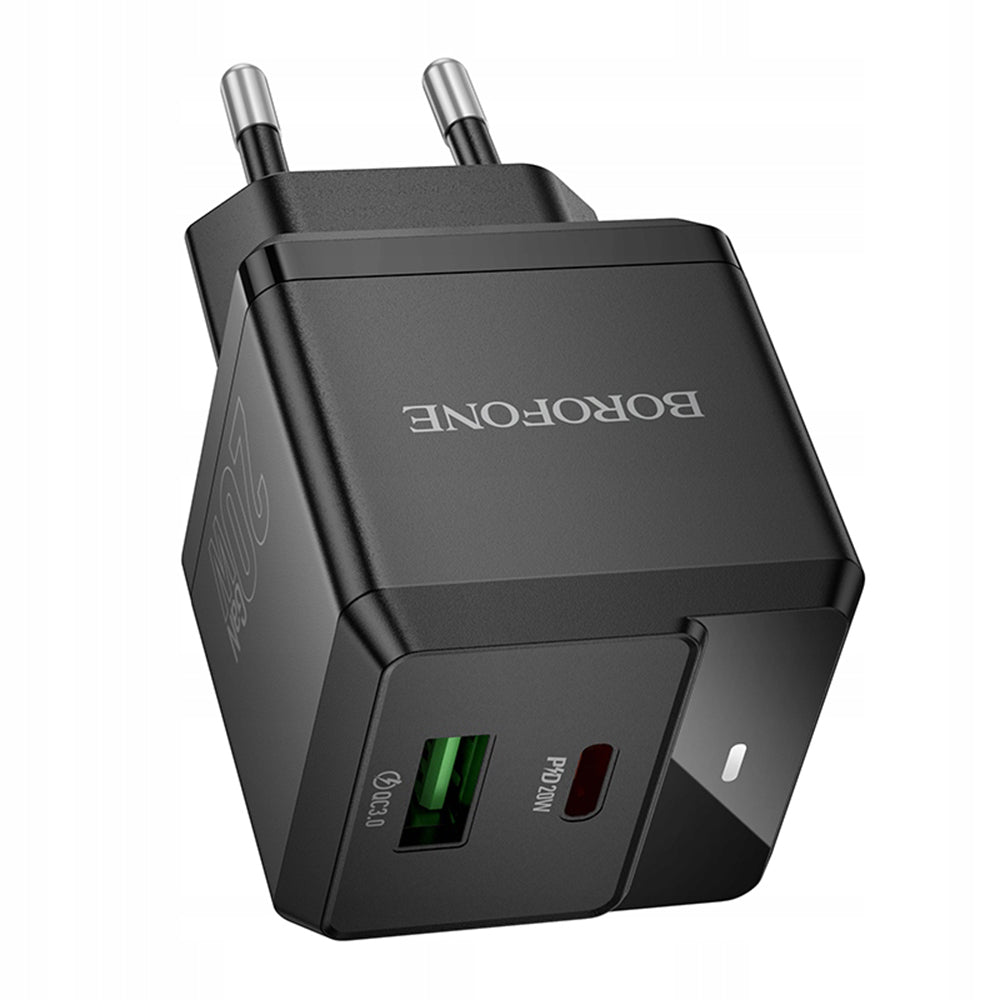 Incarcator Retea Borofone BN19 Intenso, 20W, 3A, 1 x USB-A - 1 x USB-C, Negru