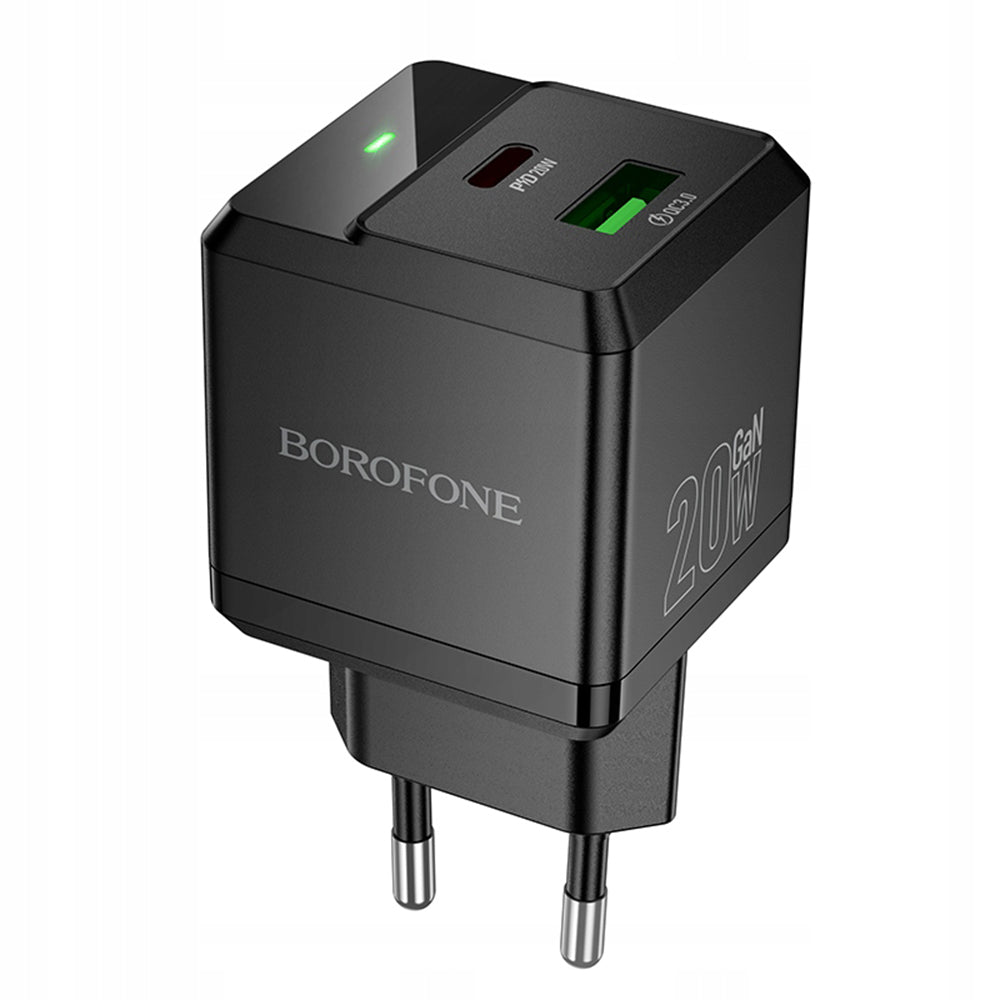 Incarcator Retea Borofone BN19 Intenso, 20W, 3A, 1 x USB-A - 1 x USB-C, Negru