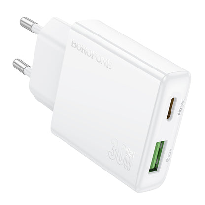 Ładowarka sieciowa Borofone BN25 Wish, 30W, 3A, 1 x USB-A - 1 x USB-C, biała 