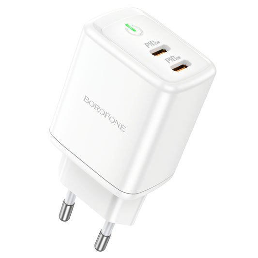 Network Charger Borofone BN9, 35W, 3A, 2 x USB-C, White 