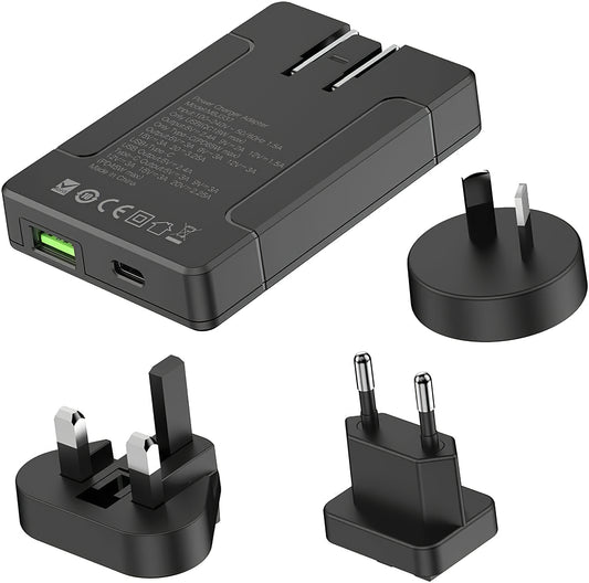 Budi Network Charger, 65W, 3A, 1 x USB-A - 1 x USB-C, Black