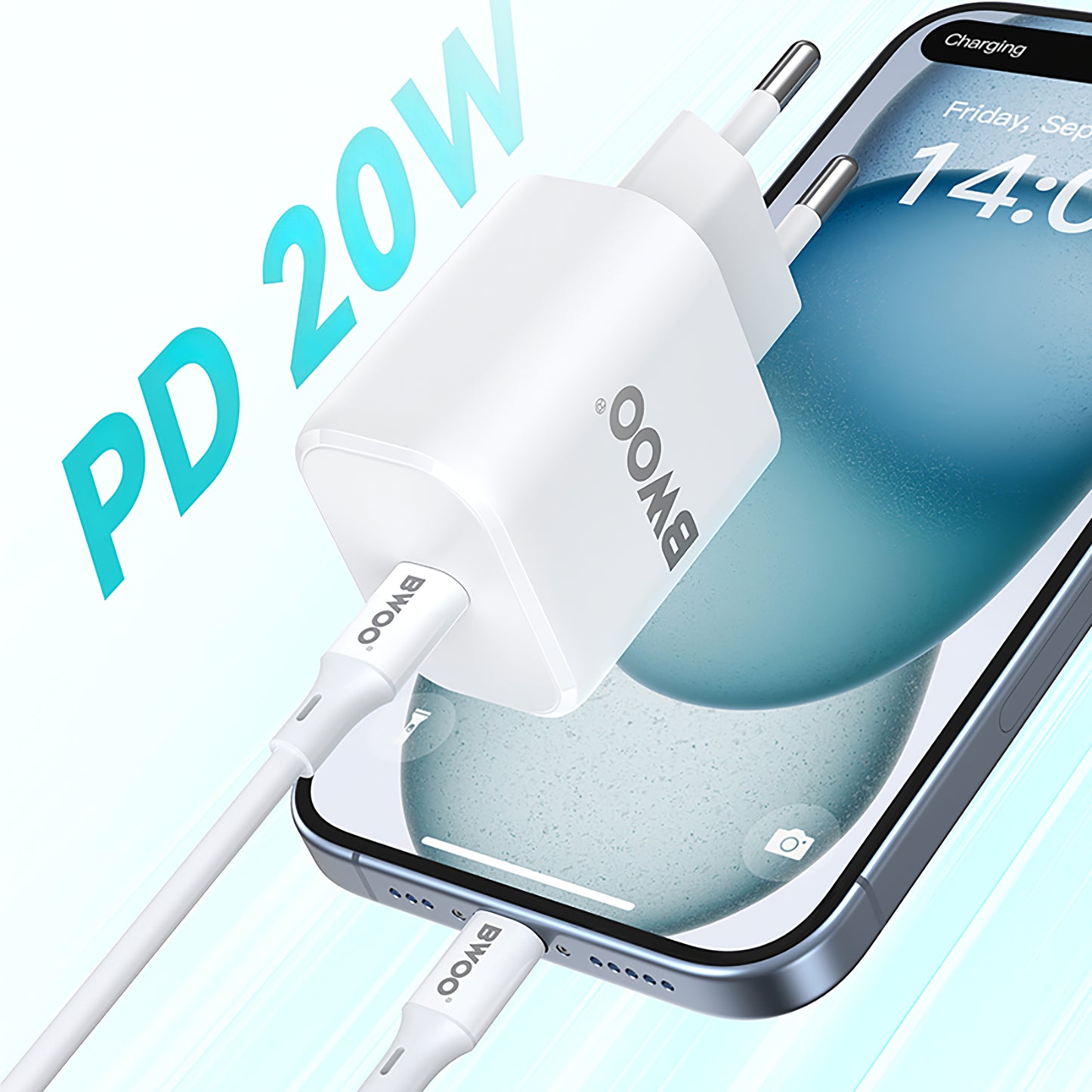 Ładowarka sieciowa BWOO BO-CDA105, 20W, 3A, 1 x USB-C, biała 